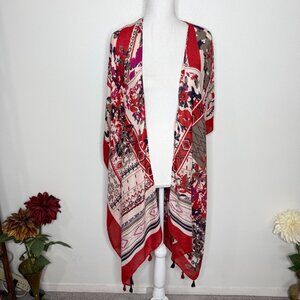 Woven Heart Tassel Duster Poncho Wrap Cover Up M/One Size Boho Hippie Tassels